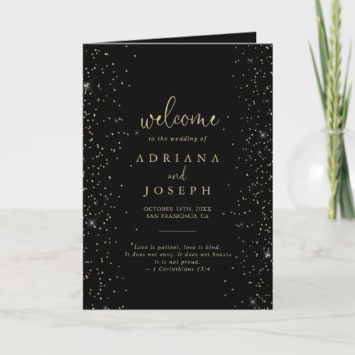 Gold Confetti Calligraphy Script Folded Wedding  Program