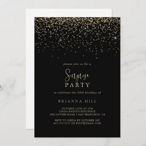Gold Confetti Calligraphy Script Surprise Party  Invitation