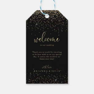 Gold Confetti Calligraphy Script Wedding Welcome Gift Tags