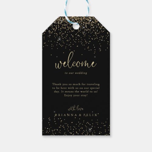 Gold Confetti Calligraphy Script Wedding Welcome  Gift Tags