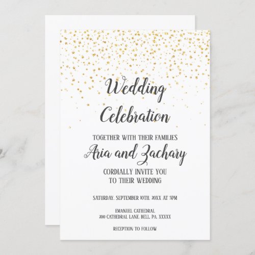 Gold Confetti Calligraphy Wedding Celebration  Invitation