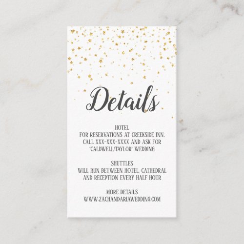 Gold Confetti Calligraphy Wedding Details Card