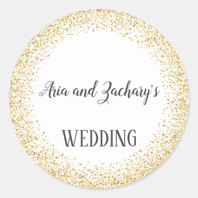 Gold Confetti Calligraphy Wedding Envelope Seals (Front)