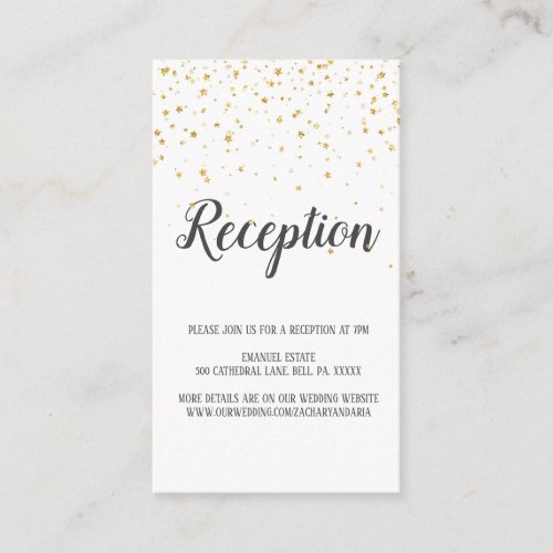 Gold Confetti Calligraphy Wedding Reception Card