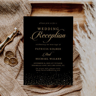 Gold Confetti Calligraphy Wedding Reception Invitation