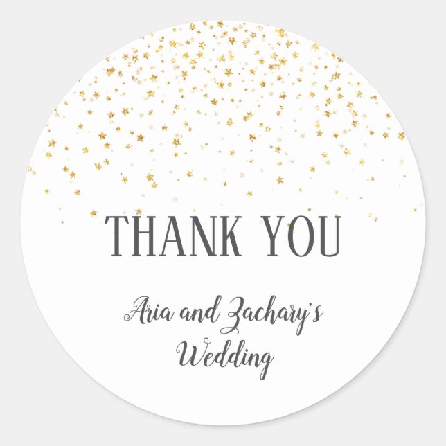 Gold Confetti Calligraphy Wedding Thank You Favor  Classic Round Sticker (Front)