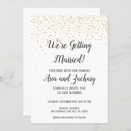 Gold Confetti Calligraphy Were Getting Married  Invitation