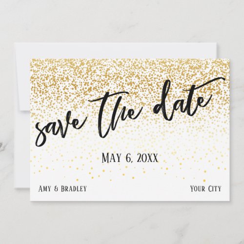 Gold Confetti Casual Handwriting Wedding  Save The Date