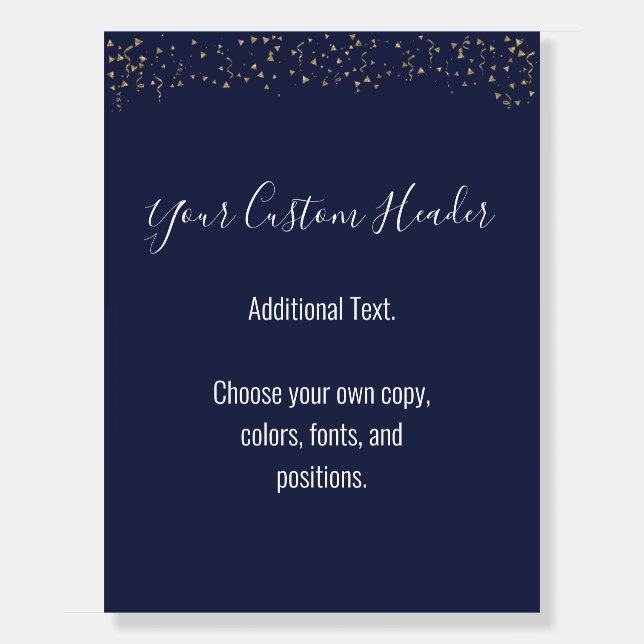 Gold Confetti Casual Navy Do It Yourself Festive Foam Board (Front)