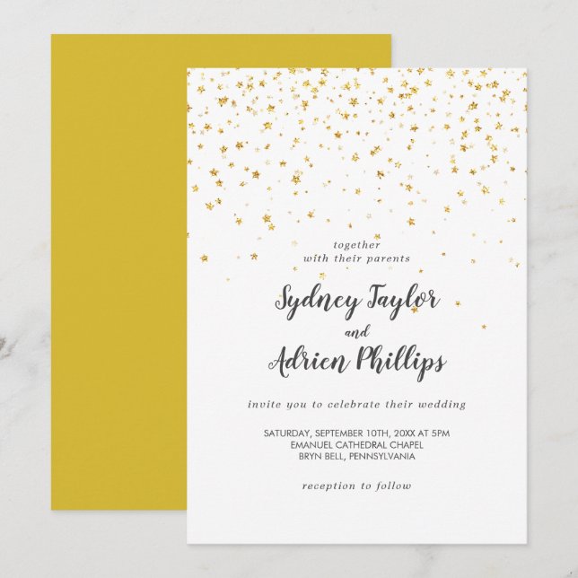 Gold Confetti Casual Wedding Invitation (Front/Back)
