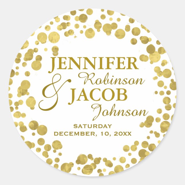 Gold Confetti Celebration Classic Round Sticker (Front)