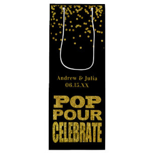 Gold Confetti Celebration   Custom Color Wine Gift Bag