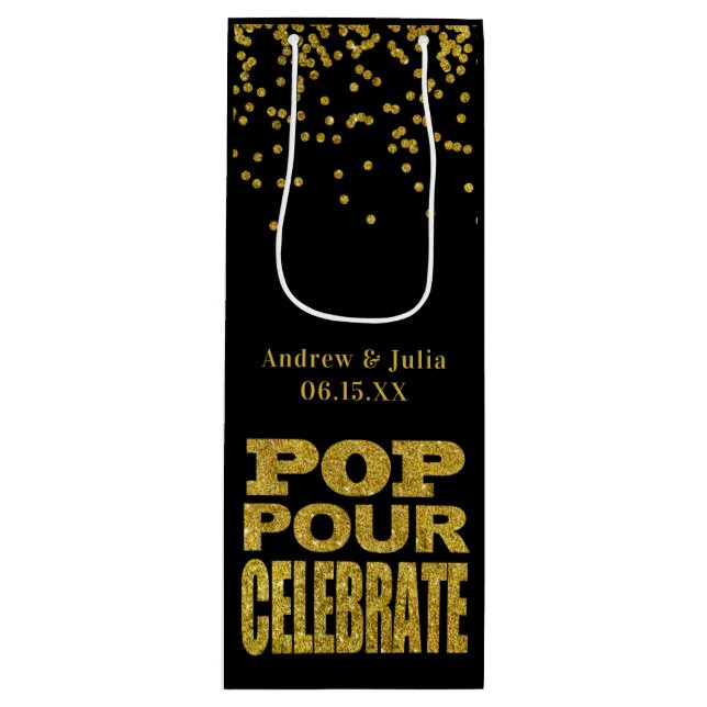 Gold Confetti Celebration | Custom Color Wine Gift Bag (Front)