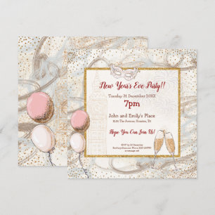Gold Confetti Champagne Glam New Year Party Invitation