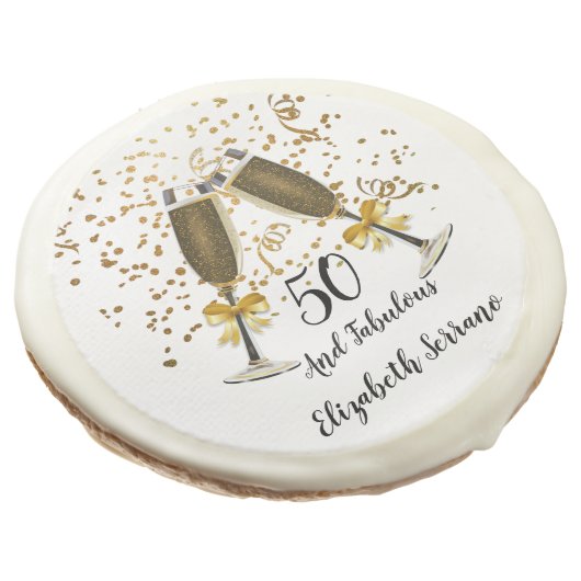 Gold Confetti Champagne Glasses 50 Fabulous Sugar Cookie (Angled)