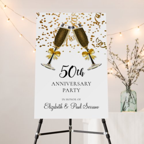 Gold Confetti Champagne Glasses 50th Anniversary  Foam Board
