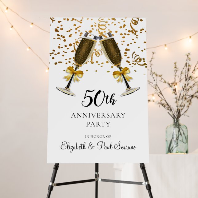 Gold Confetti Champagne Glasses 50th Anniversary  Foam Board (In Situ (Stand))