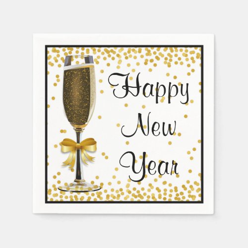 Gold Confetti Champagne Happy New Year Eve Party Paper Napkins