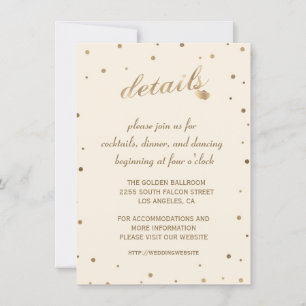 Gold Confetti Champagne Wedding Details Reception Invitation
