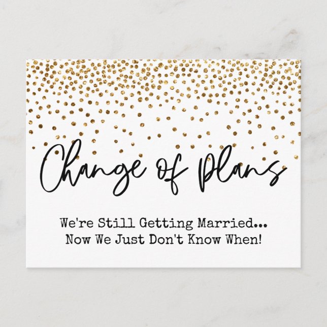 Gold Confetti Change of Plans Postponed Wedding Postcard (Front)