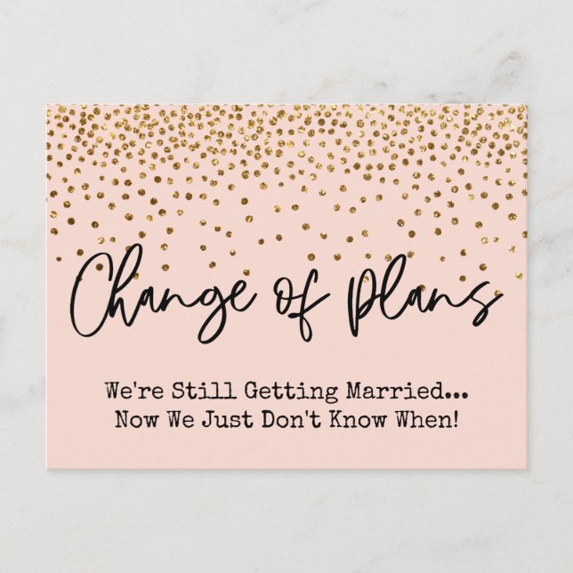 Gold Confetti Change of Plans Postponed Wedding Postcard (Front)