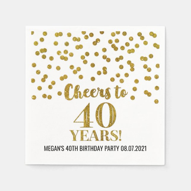 Gold Confetti Cheers to 40 Years Birthday Napkins (Front)
