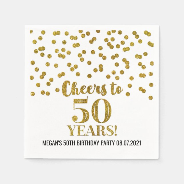 Gold Confetti Cheers to 50 Years Birthday Napkins (Front)