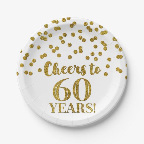 Gold Confetti Cheers to 60 Years Birthday Paper Plates