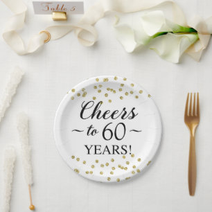 Gold Confetti Cheers to 60 Years Paper Plates