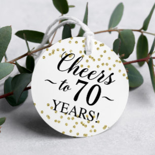 Gold Confetti Cheers to 70 Years Favor Tags
