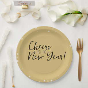 Gold Confetti Cheers to the New Year Paper Plates