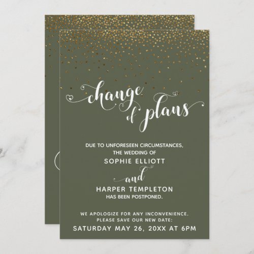 Gold Confetti  Chive Green Change of Plans Card