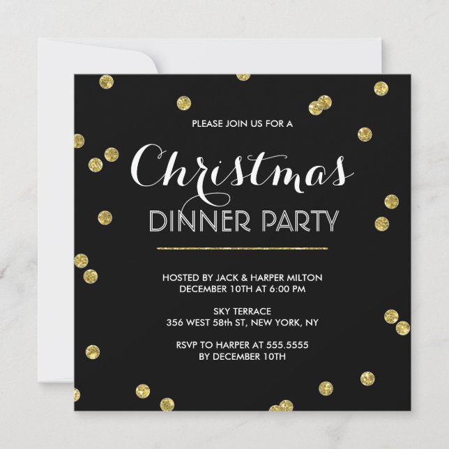Gold Confetti Christmas Party (Custom Color) Invitation (Front)