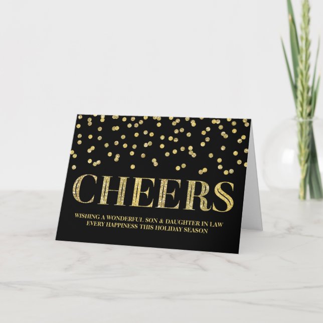 Gold Confetti Christmas Son & Daughter in Law Holiday Card (Front)