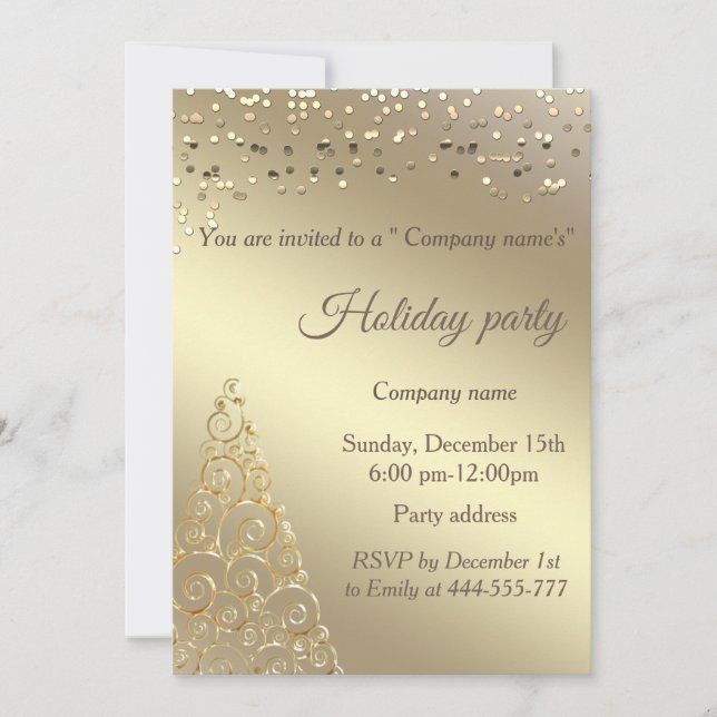 Gold confetti Christmas tree company holiday party Invitation (Front)