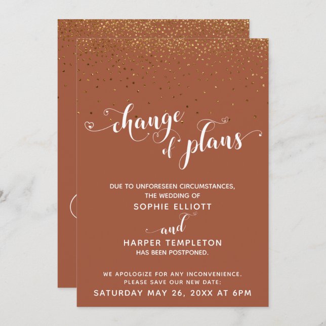 Gold Confetti Cinnamon Stick Change of Plans Card (Front/Back)