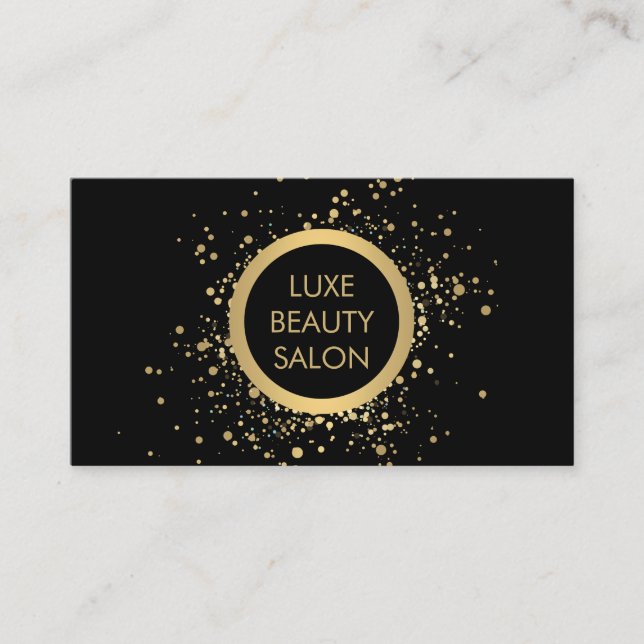 Gold Confetti Circle Black Business Card (Front)