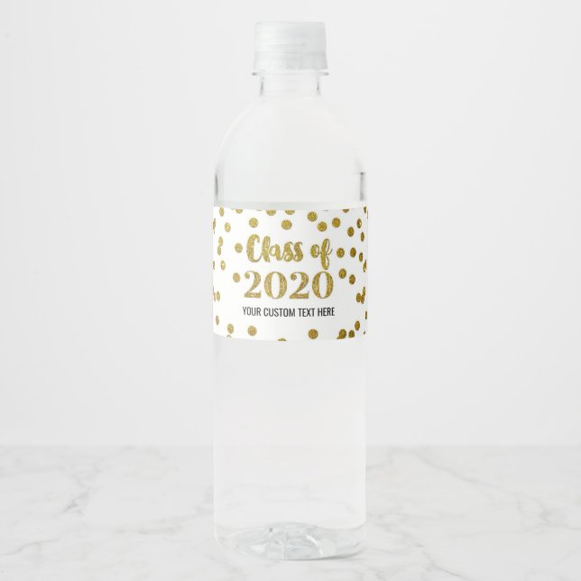 Gold Confetti Class of 2020 Graduation Water Bottle Label (Front)