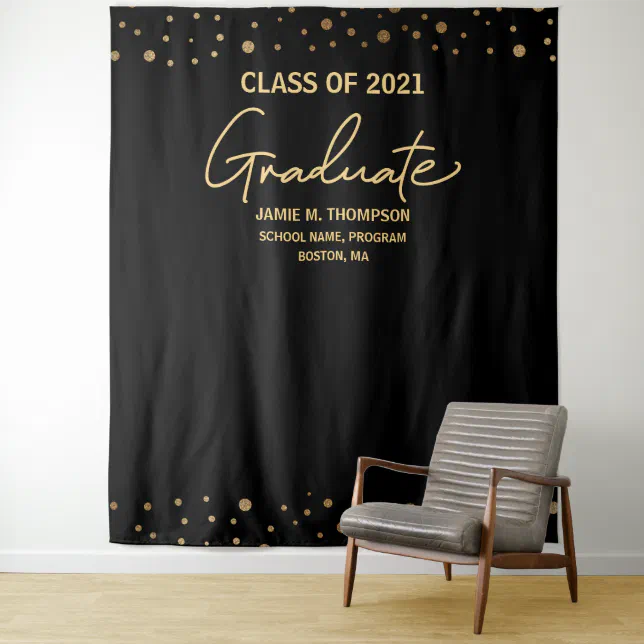 Gold Confetti Class Of 2021 Backdrop Graduation | Zazzle