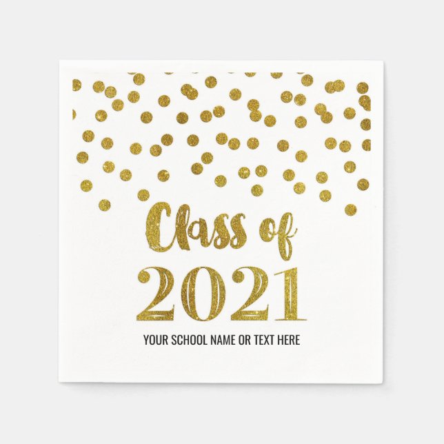 Gold Confetti Class of 2021 Graduation Napkins (Front)