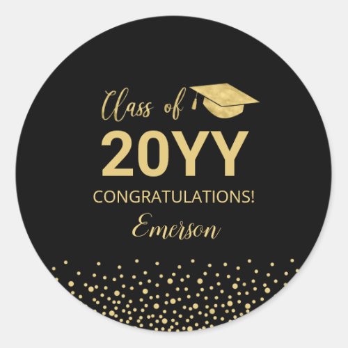 Gold Confetti Class of 2022 Graduation Party Favor Classic Round Sticker