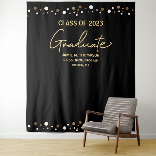 Gold Confetti Class of 2023 backdrop graduation