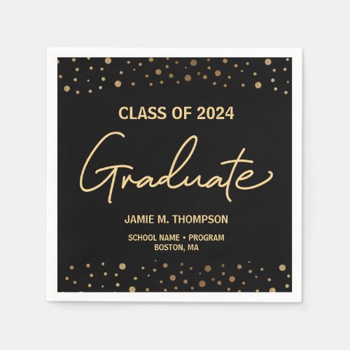 Gold Confetti Class of 2024 backdrop graduation Napkins