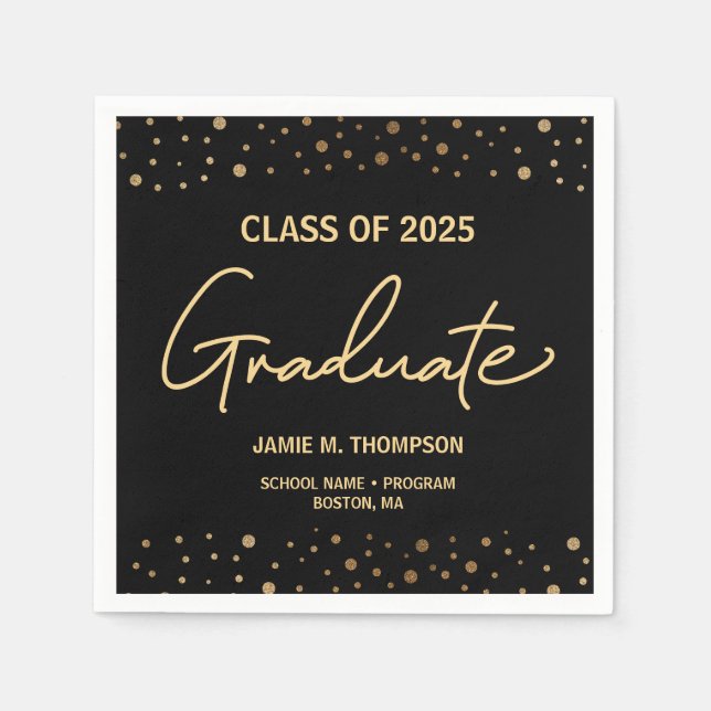 Gold Confetti Class of 2025 backdrop graduation Napkins (Front)