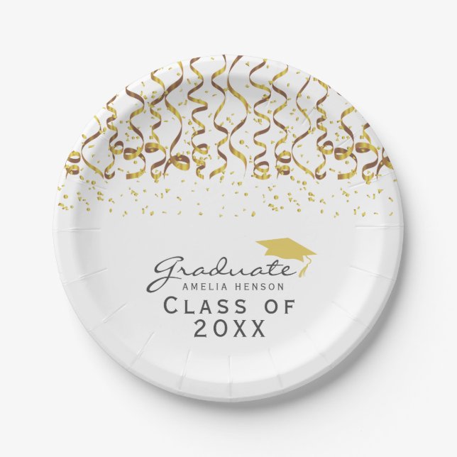 Gold Confetti Class of Graduation Paper Plates (Front)