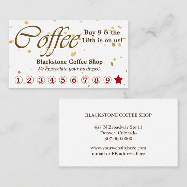 Gold Confetti Coffee Loyalty Card (Front/Back)