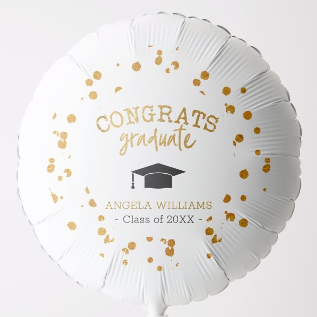 Gold Confetti Congrats Graduate Custom Party  Balloon (Front)