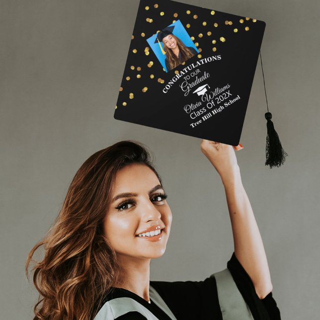 Gold Confetti Congratulations Graduate Photo Graduation Cap Topper (Creator Uploaded)
