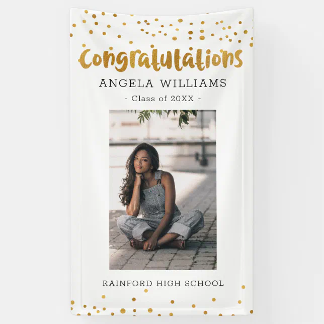 Gold Confetti Congratulations Graduation Photo Banner | Zazzle