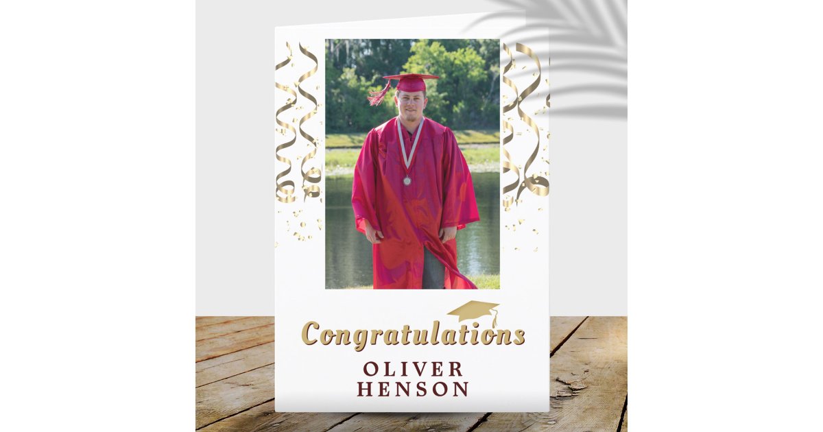 Gold Confetti Congratulations Graduation Photo Card | Zazzle
